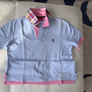 Unique Vintage Light Blue Polo with Pink and Multicolor Collar